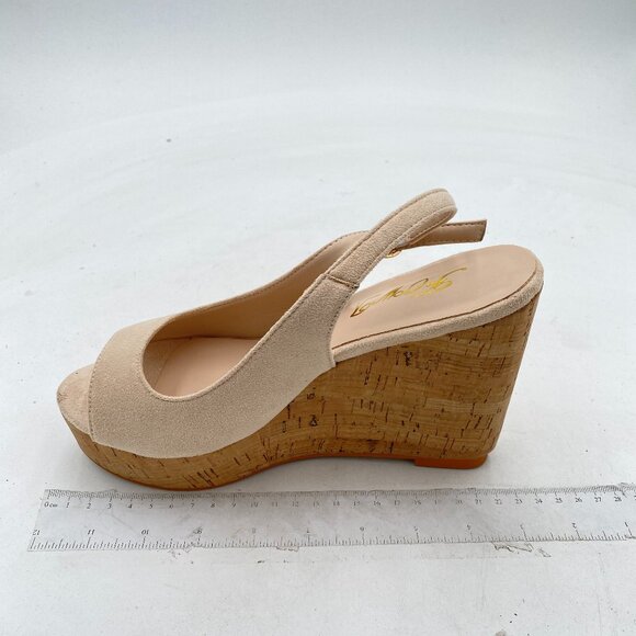 FOWT Apricot Peep Toe Slingback Platform High Heel Buckle Open Toe Wedge Sandals - Picture 2 of 8